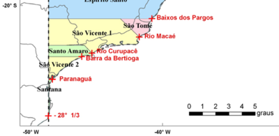 Detalhe da Capitania de São Vicente, onde estava a baía da Guanabara